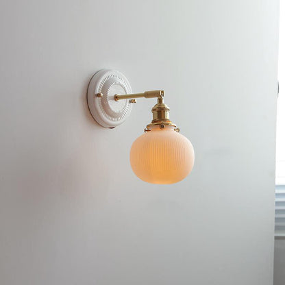 Maribelle Traditional Brass Round Ceramic Wall Sconce for Bedroom and Living Room