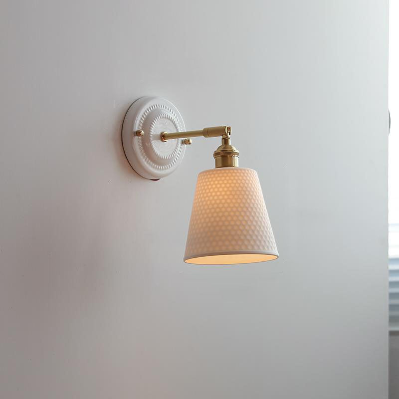 Maribelle Traditional Brass Round Ceramic Wall Sconce for Bedroom and Living Room