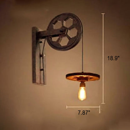 Novarielle Vintage Iron and Wood Pulley Wall Sconce for Rustic Hallway Lighting