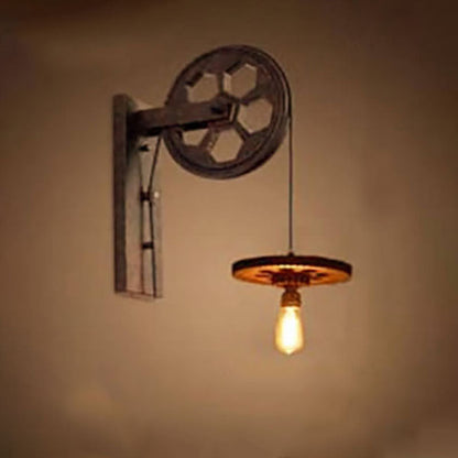 Novarielle Vintage Iron and Wood Pulley Wall Sconce for Rustic Hallway Lighting