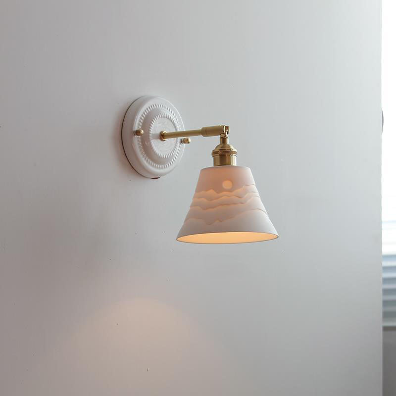 Maribelle Traditional Brass Round Ceramic Wall Sconce for Bedroom and Living Room