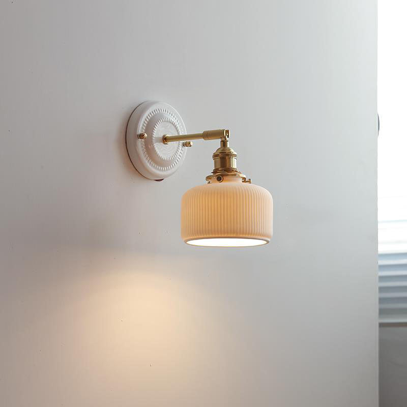Maribelle Traditional Brass Round Ceramic Wall Sconce for Bedroom and Living Room