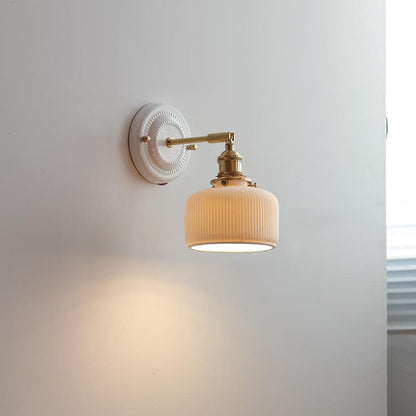 Maribelle Traditional Brass Round Ceramic Wall Sconce for Bedroom and Living Room