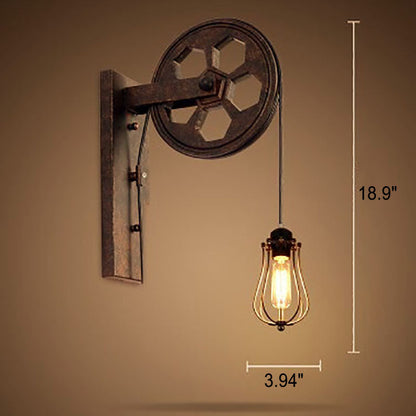 Novarielle Vintage Iron and Wood Pulley Wall Sconce for Rustic Hallway Lighting