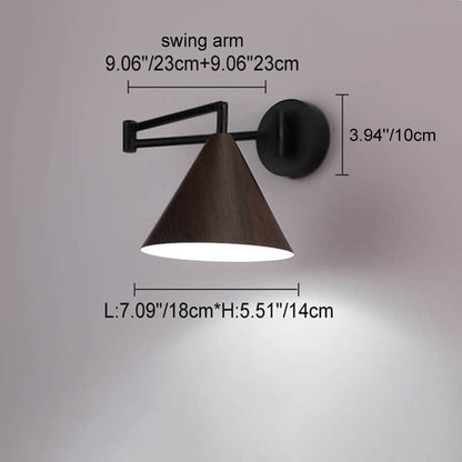 Pemberly Minimalist Wood-Tone Iron Swing Arm Wall Sconce for Bedside Reading