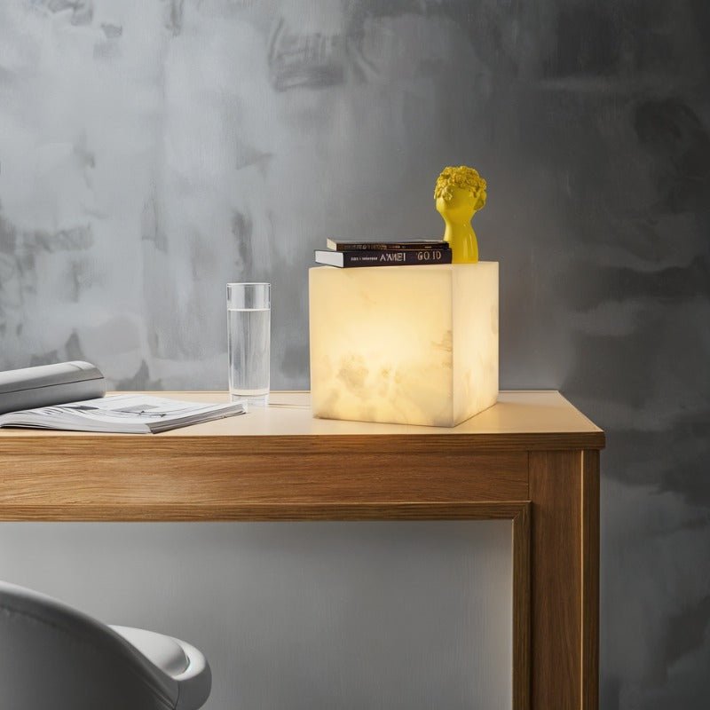 Duvessa Modern Alabaster Table Lamp with Soft E27 Glow for Living Room Styling