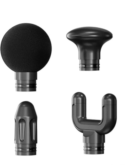 Portable Mini Massage Gun – Handheld Percussion Massager with 4 Heads, Quiet Brushless Motor, USB-C Charging, Black