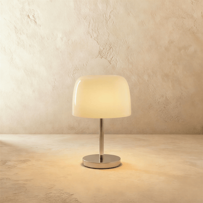 Fiorente Mid Century Glass Table Lamp with Warm to Cool White Glow for Living Room Accents