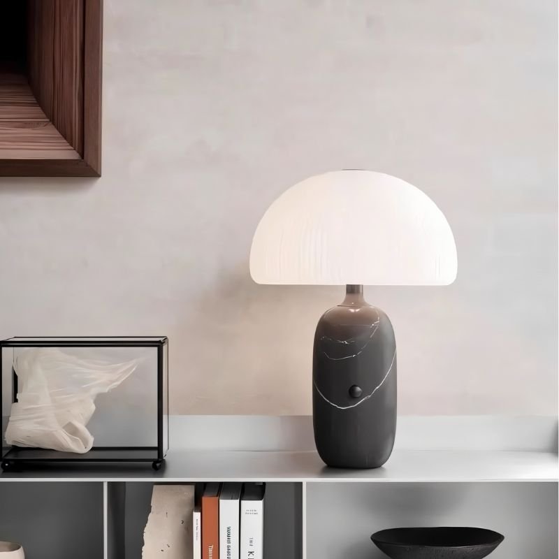 Opaline Modern Marble and Glass LED Table Lamp Elegant Accent for Bedroom and Living Room