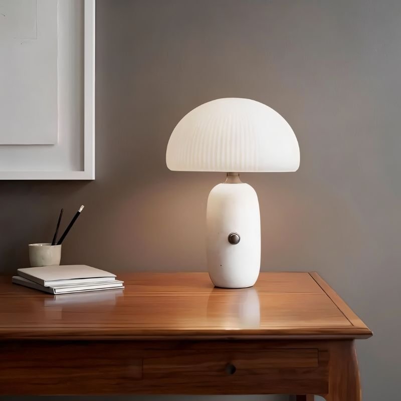 Opaline Modern Marble and Glass LED Table Lamp Elegant Accent for Bedroom and Living Room