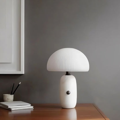Opaline Modern Marble and Glass LED Table Lamp Elegant Accent for Bedroom and Living Room