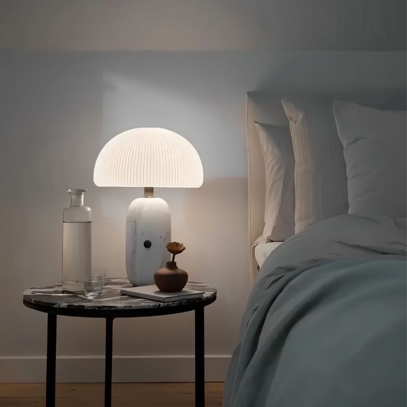 Opaline Modern Marble and Glass LED Table Lamp Elegant Accent for Bedroom and Living Room
