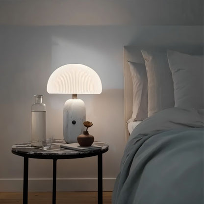 Opaline Modern Marble and Glass LED Table Lamp Elegant Accent for Bedroom and Living Room