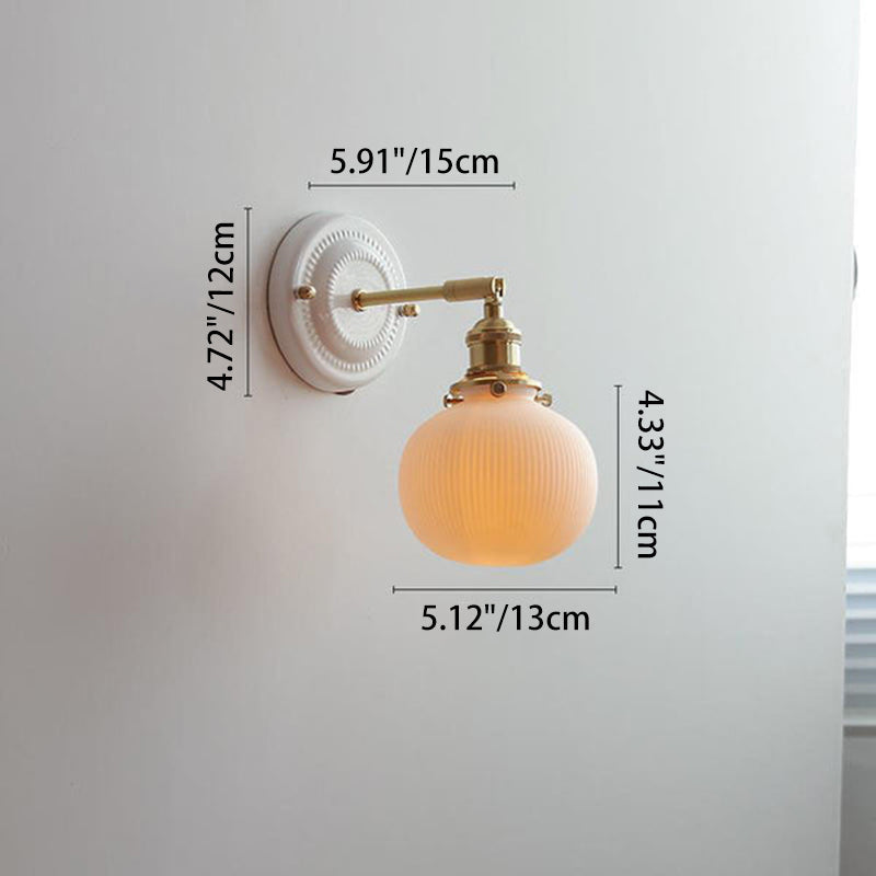 Maribelle Traditional Brass Round Ceramic Wall Sconce for Bedroom and Living Room