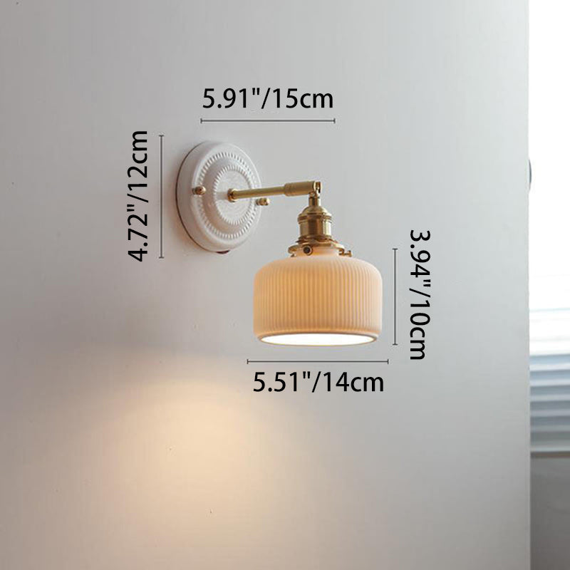 Maribelle Traditional Brass Round Ceramic Wall Sconce for Bedroom and Living Room