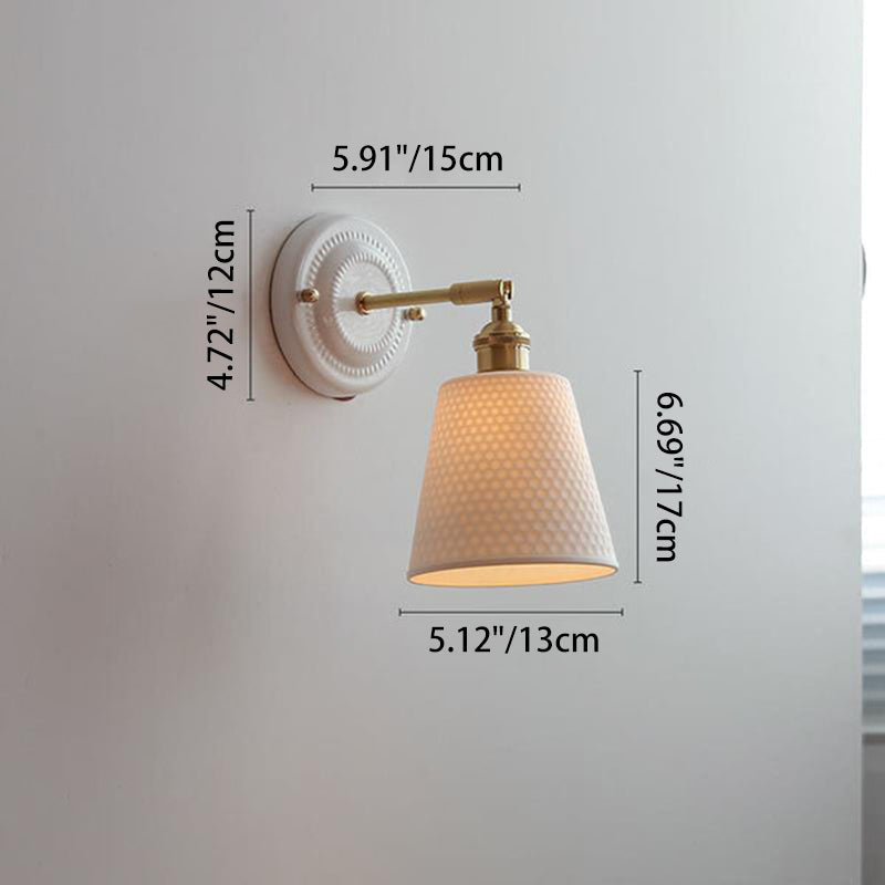 Maribelle Traditional Brass Round Ceramic Wall Sconce for Bedroom and Living Room