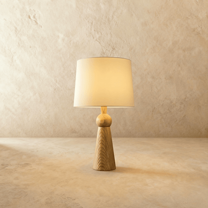 Velaris Modern Fabric Wood Table Lamp Warm E27 Glow for Bedroom and Living Room