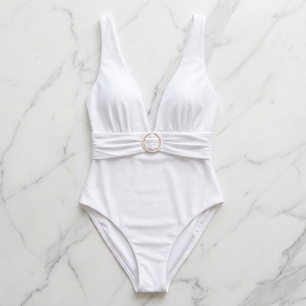 White V-Neck One-Piece Swimsuit - image 5