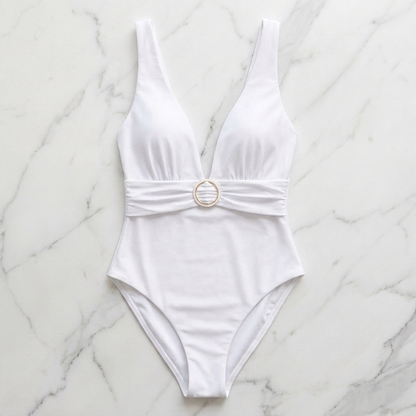 White V-Neck One-Piece Swimsuit - image 5
