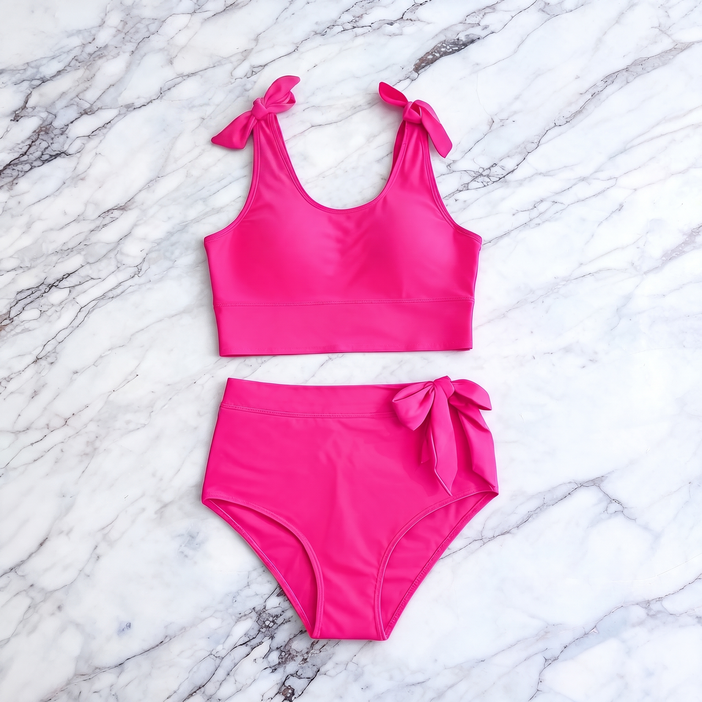 Double Tie Shoulder Bikini Women – Tummy Control High Waist Set - image 6