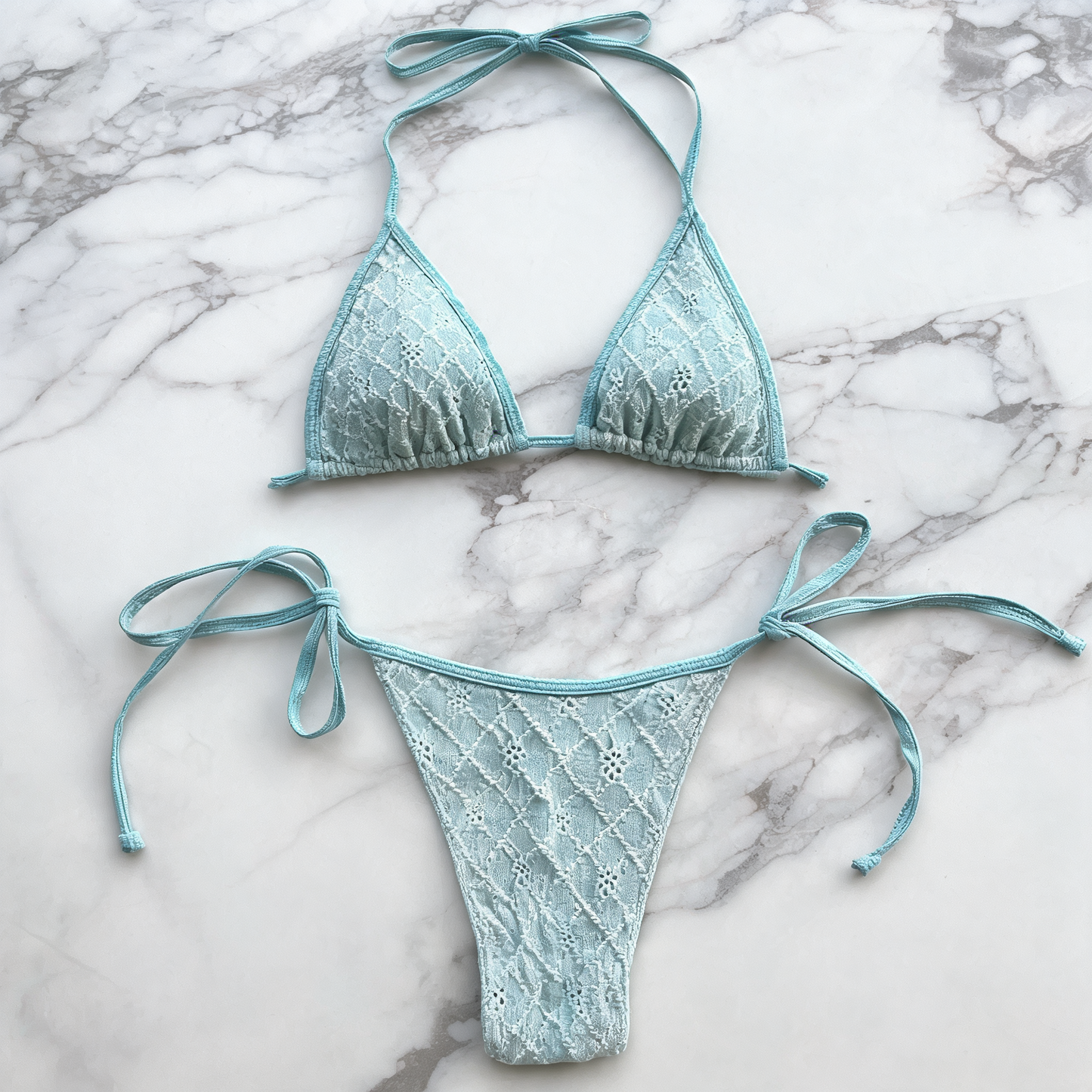 Cyan Jacquard Bikini Set - image 5