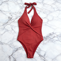 Red Halter Triangle One-Piece Swimsuit - image 5
