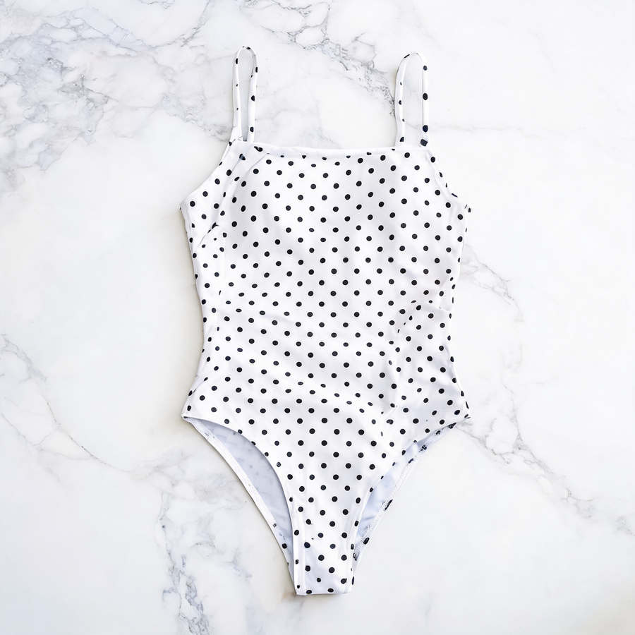 White Polka Dot Backless One-Piece Swimsuit - image 5