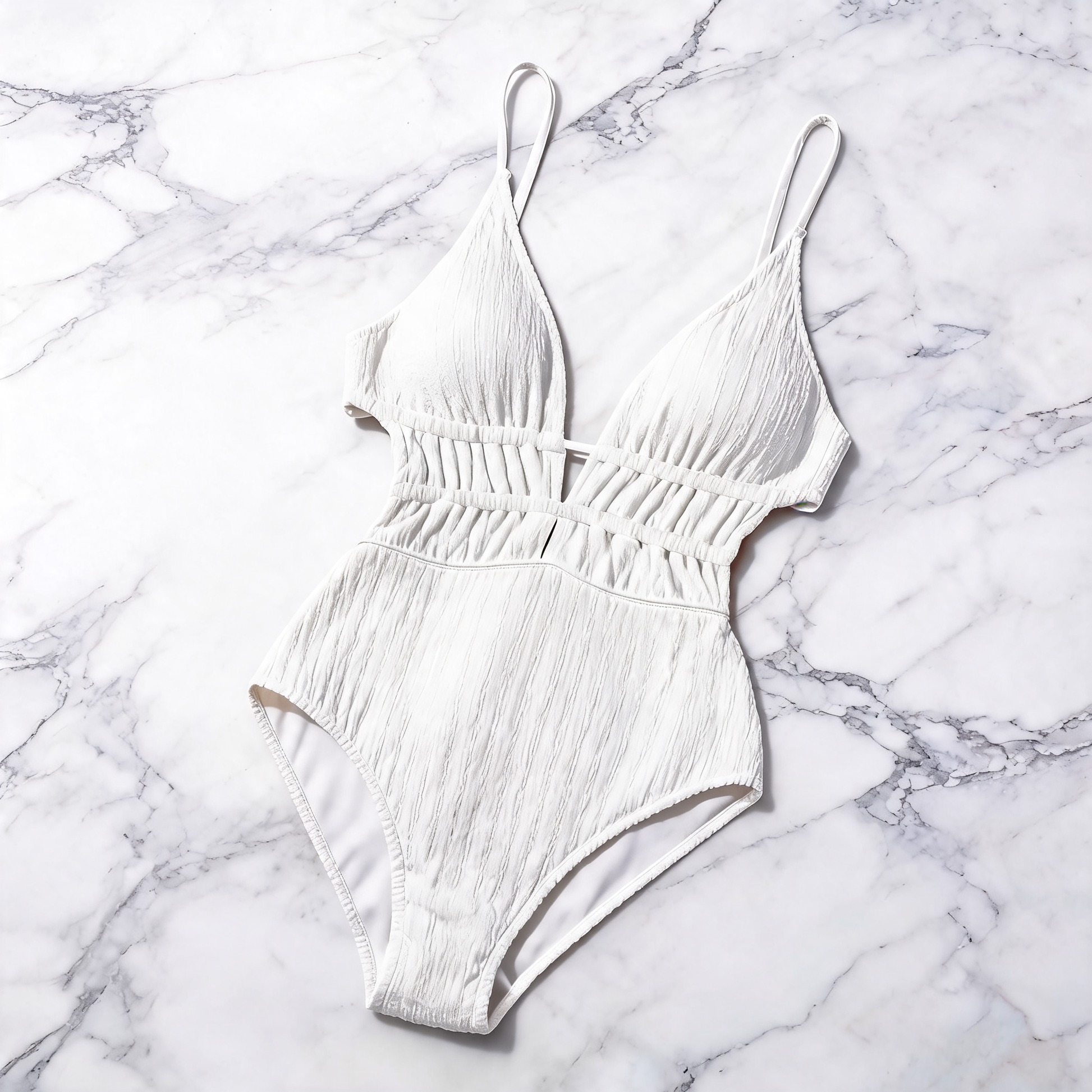 White Textured Bralette One-Piece Swimsuit - image 5