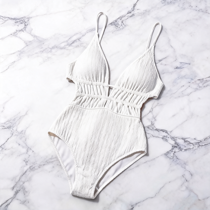 White Textured Bralette One-Piece Swimsuit - image 5