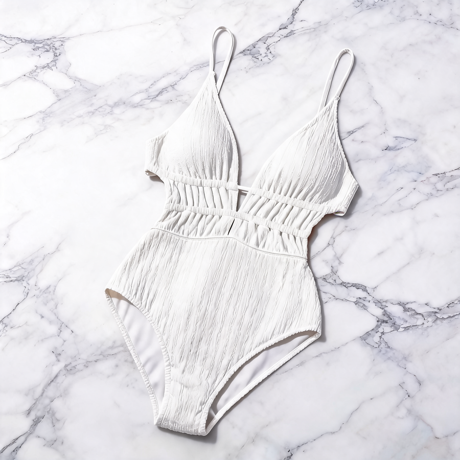 White Textured Bralette One-Piece Swimsuit - image 5