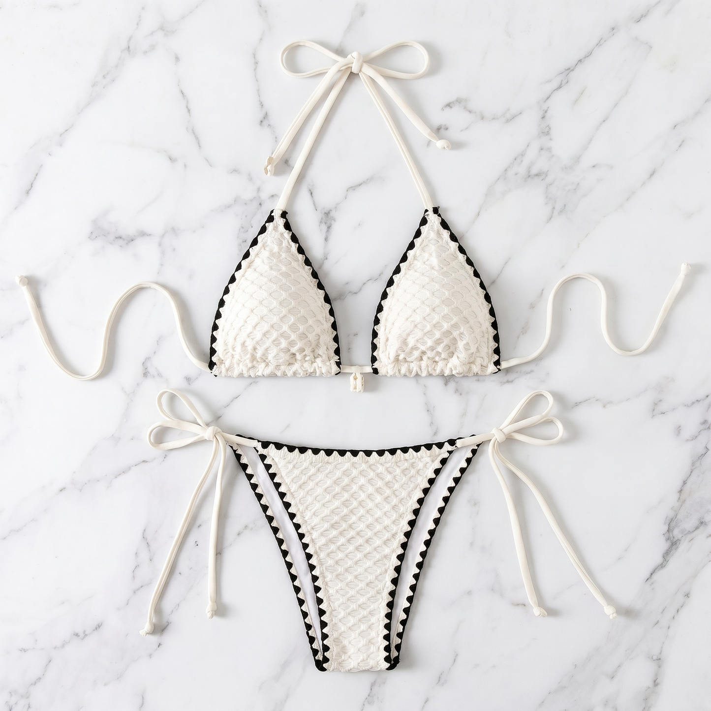 White Triangle Contrast Bikini Set - image 5