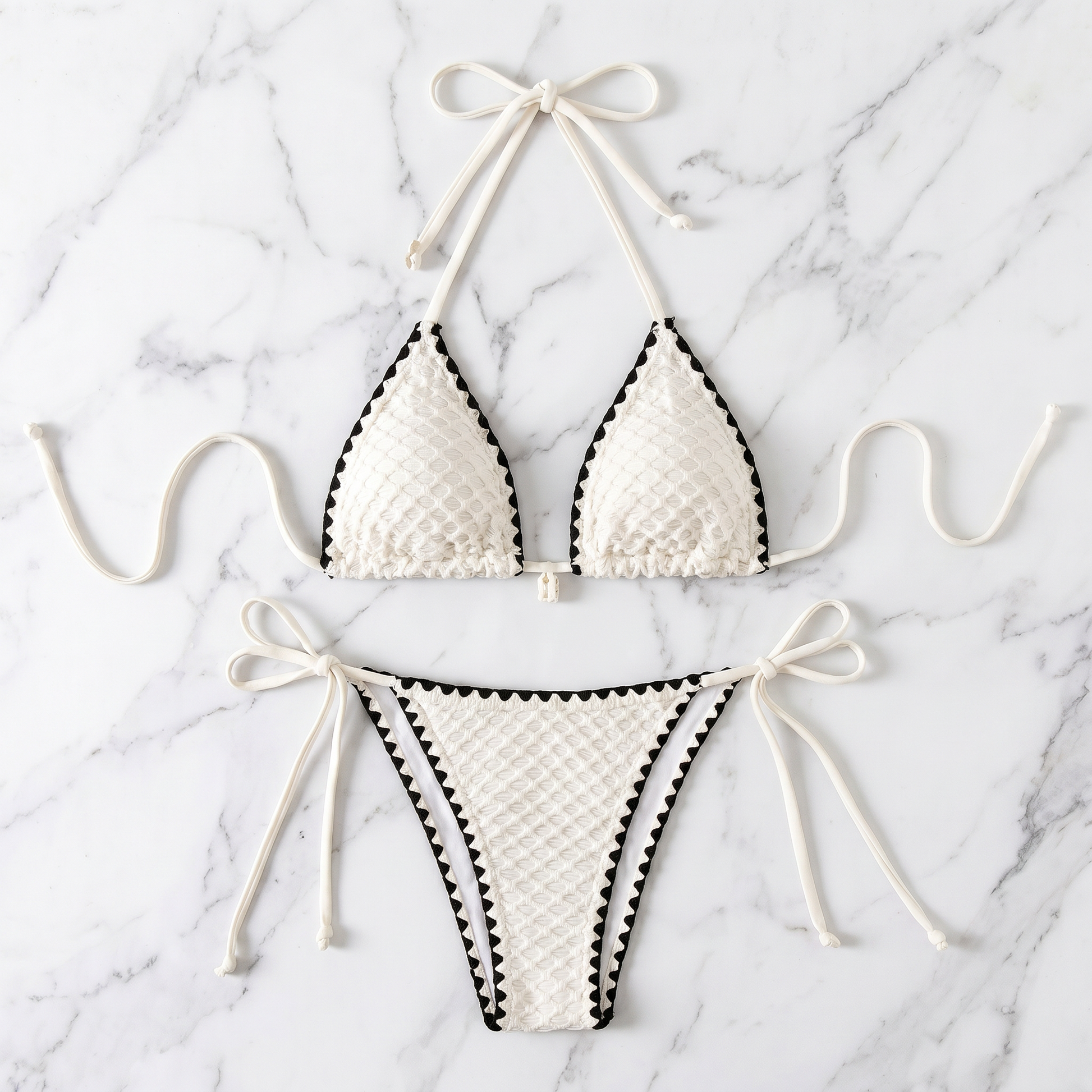 White Triangle Contrast Bikini Set - image 5