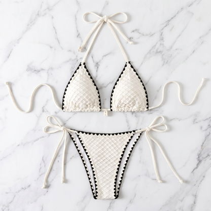 White Triangle Contrast Bikini Set - image 5