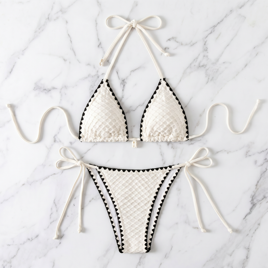White Triangle Contrast Bikini Set - image 5
