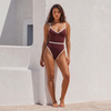 Burgundy V-Neck Bralette One-Piece Swimsuit