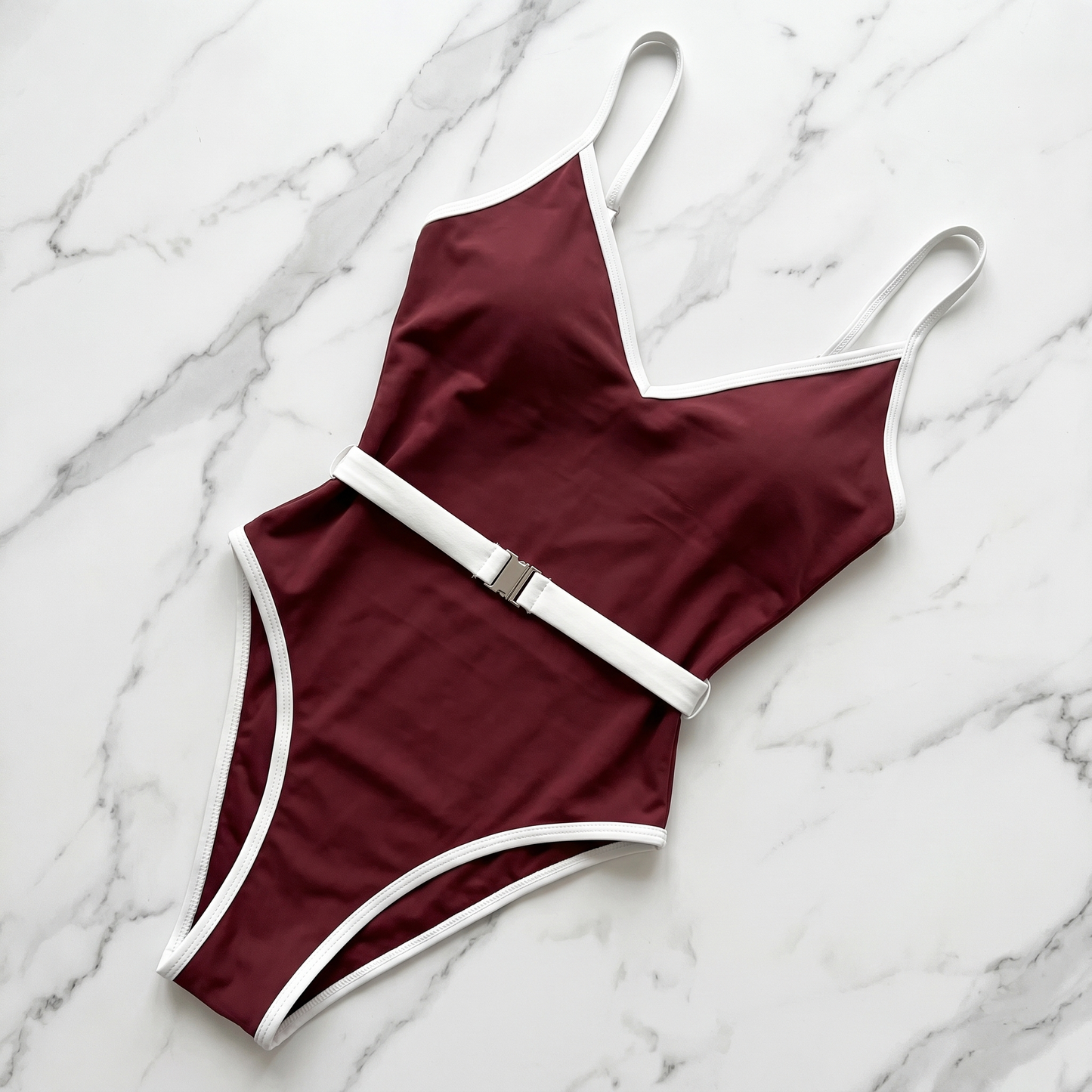 Burgundy V-Neck Bralette One-Piece Swimsuit - image 5