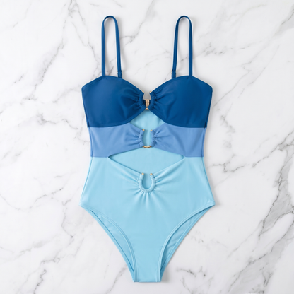 Color Block Cutout Ring-Linked Monokini