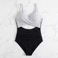 High-Waisted Cutout Tummy Control One-Piece Swimsuit — Striped Women's Swimwear