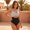 High-Waisted Cutout Tummy Control One-Piece Swimsuit — Striped Women's Swimwear