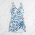 Light Blue Floral Print Tummy Control Swimdress