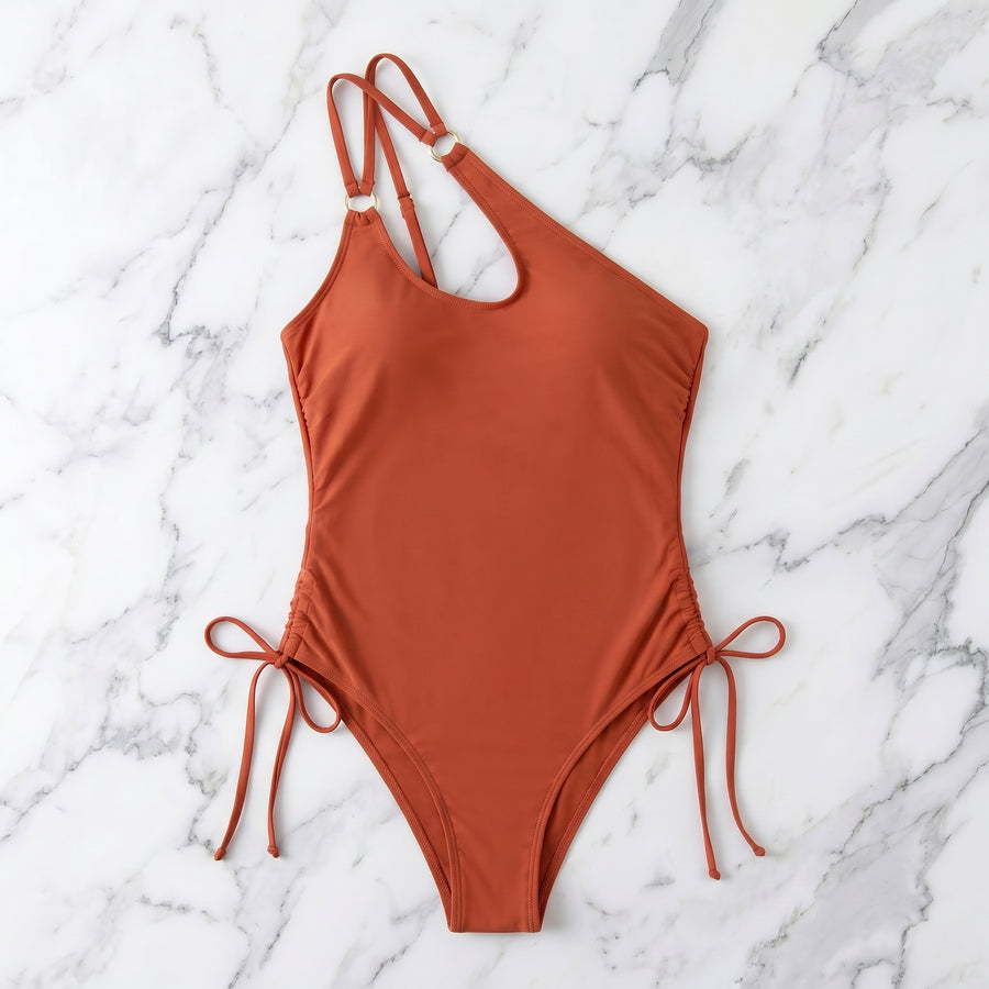 One-Shoulder Tie-Side One-Piece Swimsuit