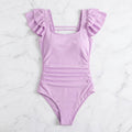 Lavender Square-Neck Ruffle One-Piece