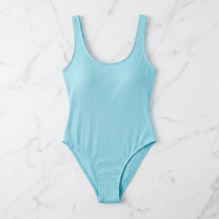 Solid Tummy Control Ribbed One-Piece Swimsuit