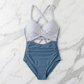 Blue Stripe High-Waisted Tummy Control One-Piece