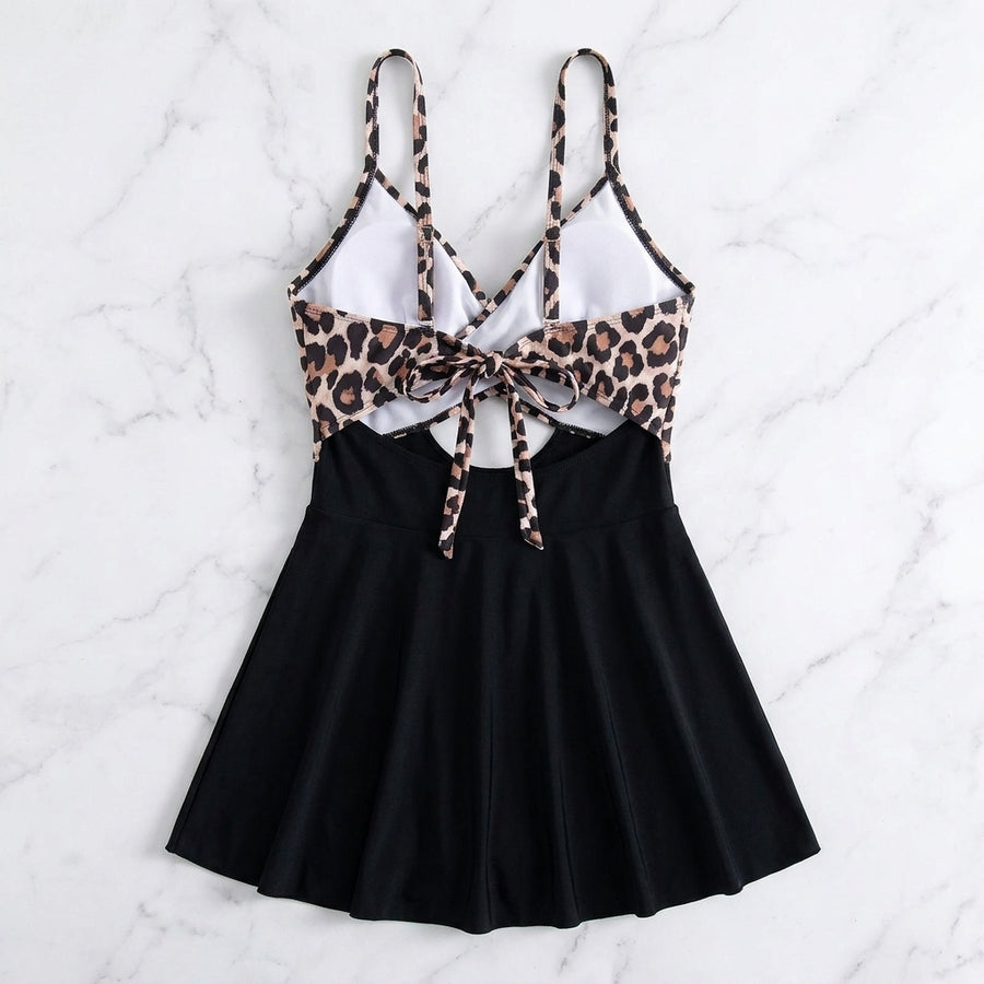 Leopard Print Tummy Control Cutout Swimdress for Women