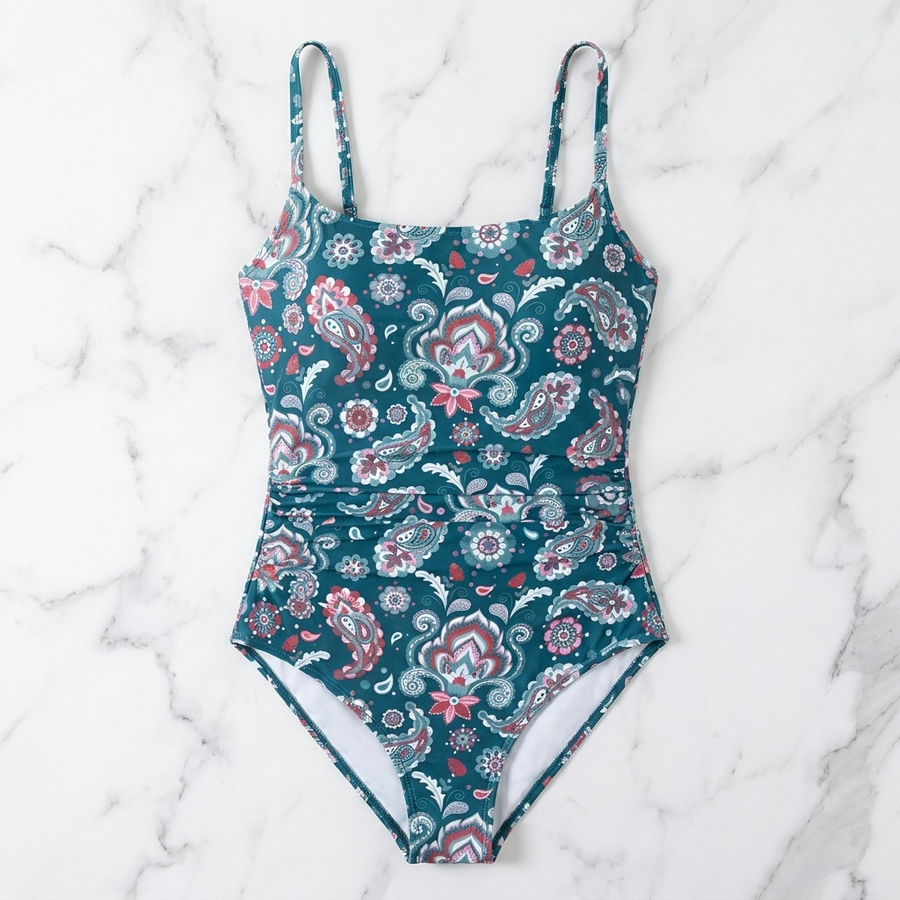 Sea Print Tummy Control Ruched One-Piece