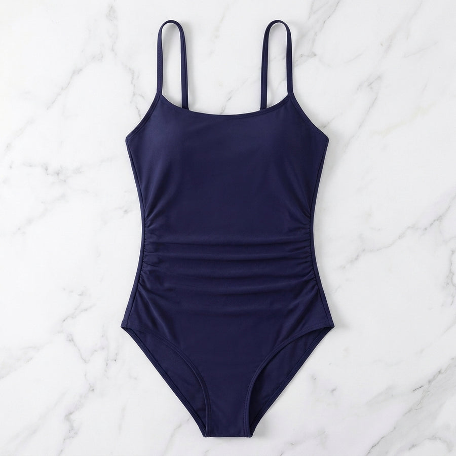 Solid Tummy Control Ruched One-Piece