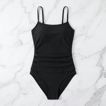 Black Tummy Control Ruched Tankini Set