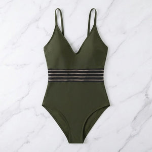 Tummy Control Stripe V-Neck One-Piece