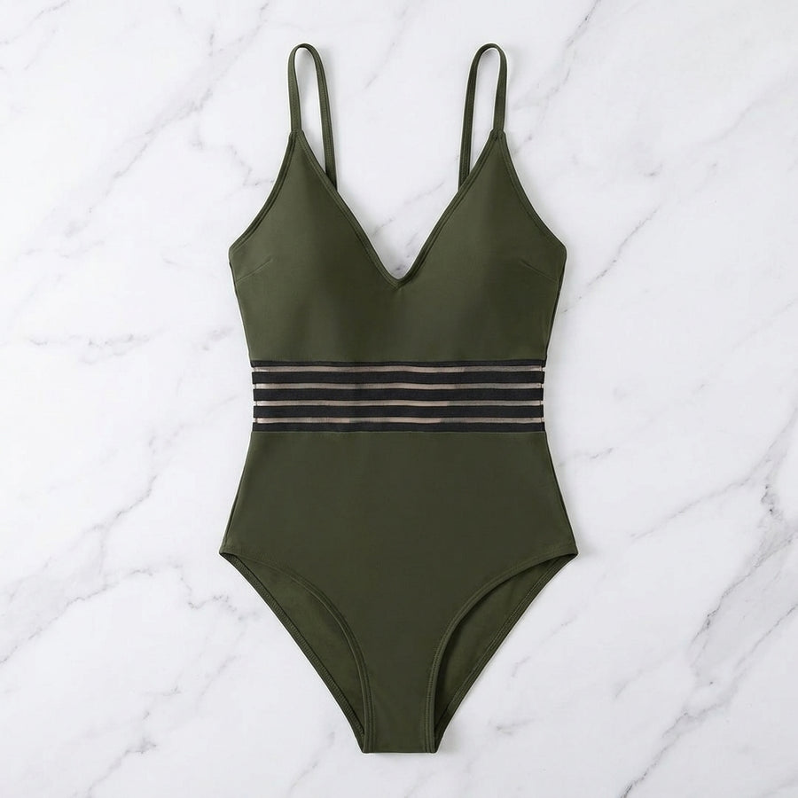 Tummy Control Stripe V-Neck One-Piece